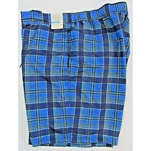 St Johns Bay Swim Board Shorts Men XXL Blue Plaid Pockets Mesh Brief Lining